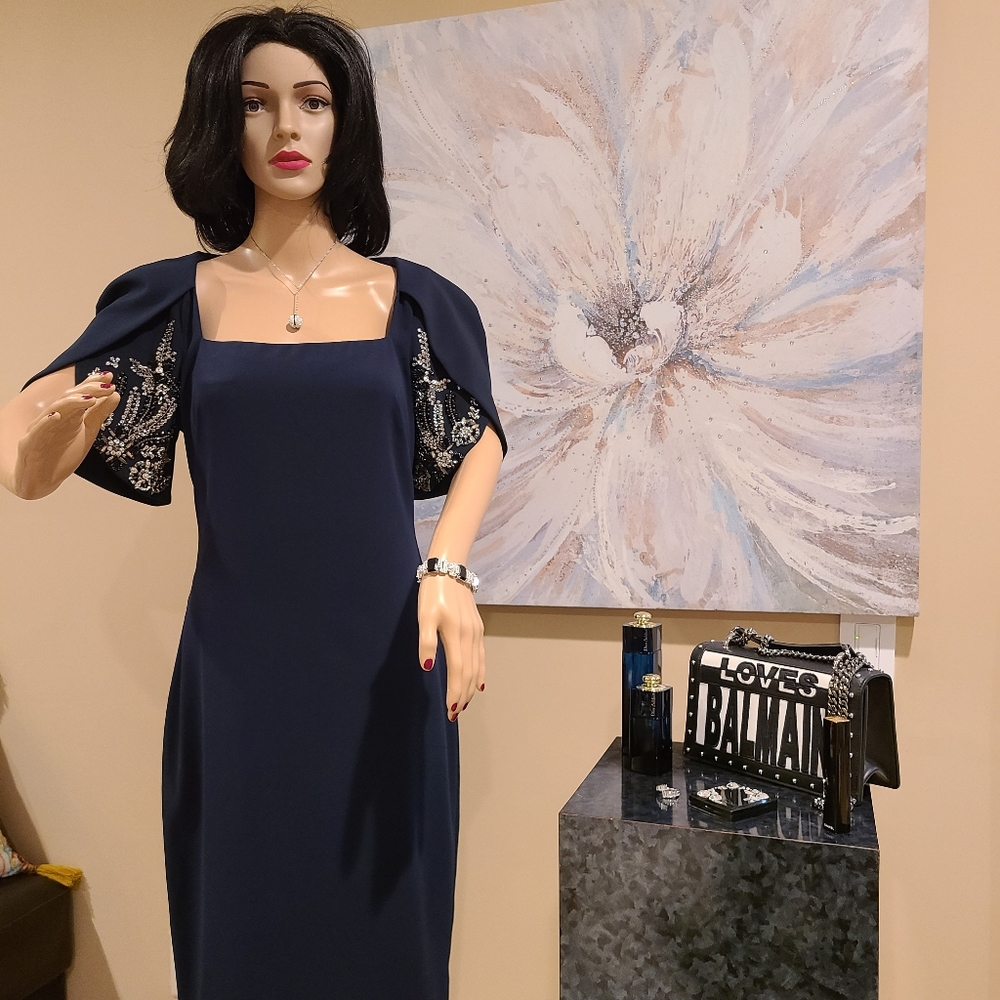 BADGLEY MISCHKA BEADED TULIP-SLEEVE DRESS SIZE 6 NWT